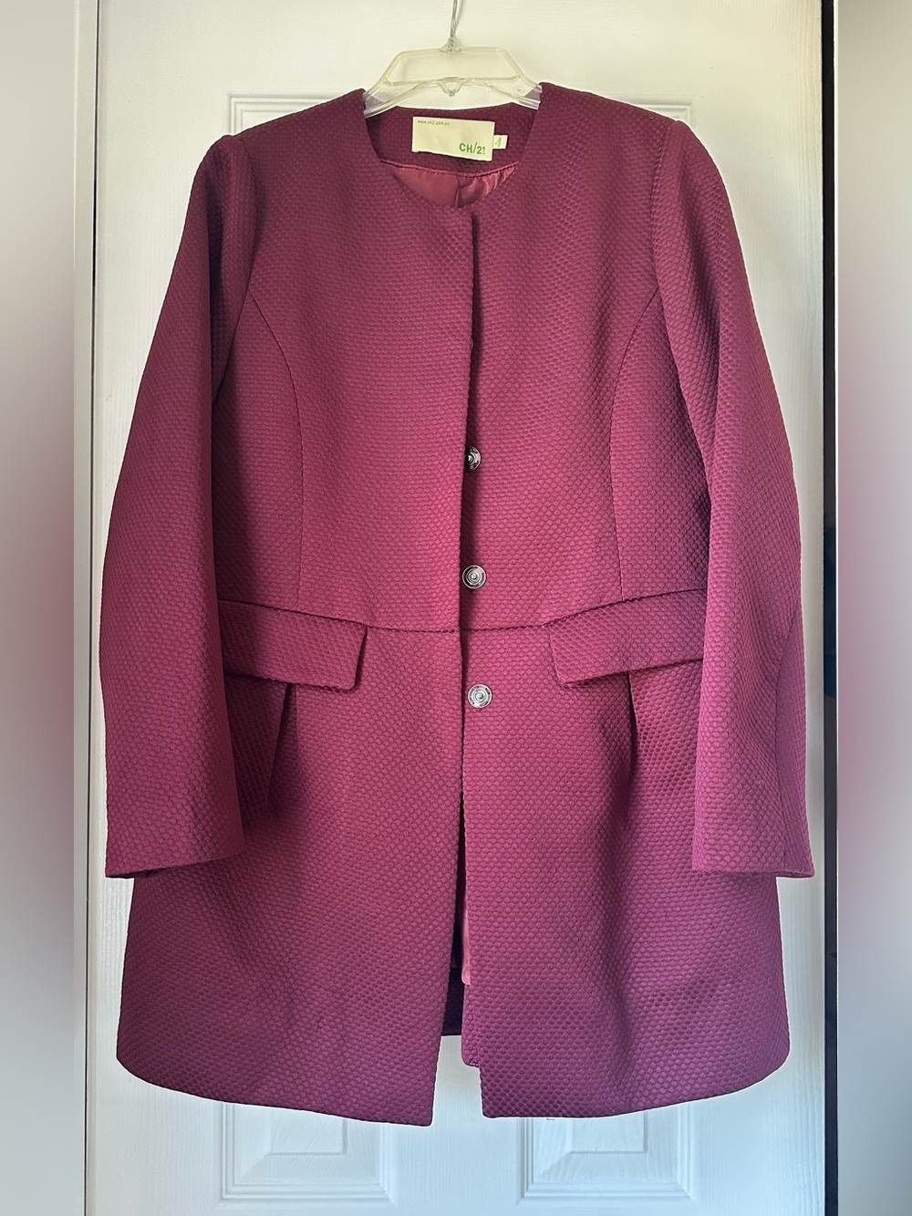 Chico's Plum Textured Long Pea Coat